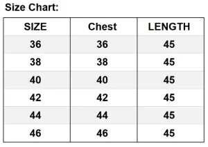 Size chart for Kurti